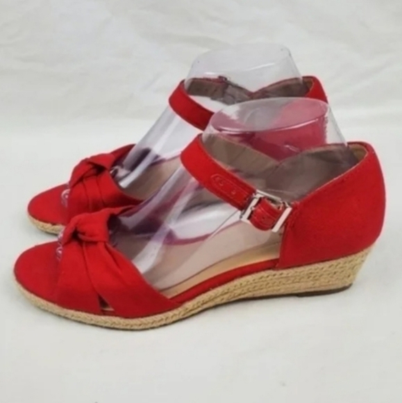 Life Stride soft syst Levi Red fabric open toe espadrille wedge sandals - Picture 4 of 10